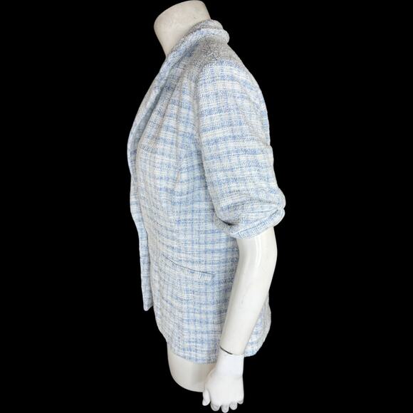 GRAVER Susan Graver Knit Tweed Short Sleeve Blazer Wind Blue Small Career - Picture 2 of 14